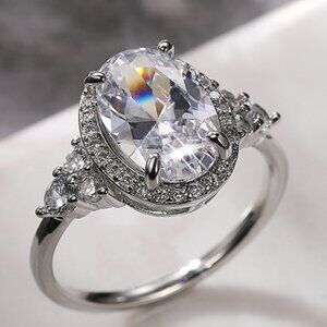 😍Beautiful Noble Oval Pure CZ Macro Pave Silver Wedding Luxury Rings, K936